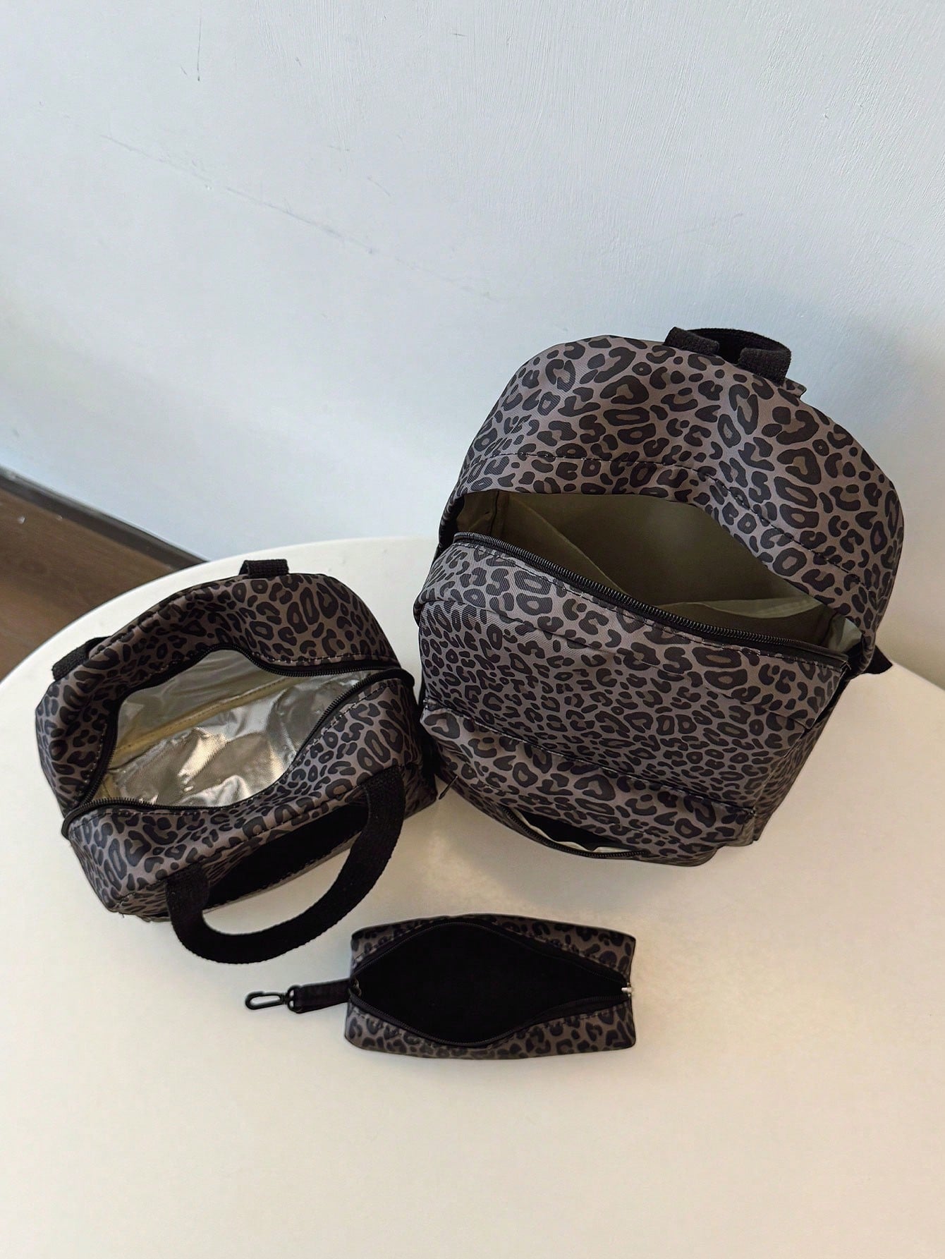 3-In-1 Casual Leopard Print Backpack Set, Includes Backpack, Lunch Bag, Crossbody Bag And Pencil Case, With Laptop Compartment, Multi-Pocket, Large Capacity, Suitable For Daily Use/Vacation/Travel/Bac