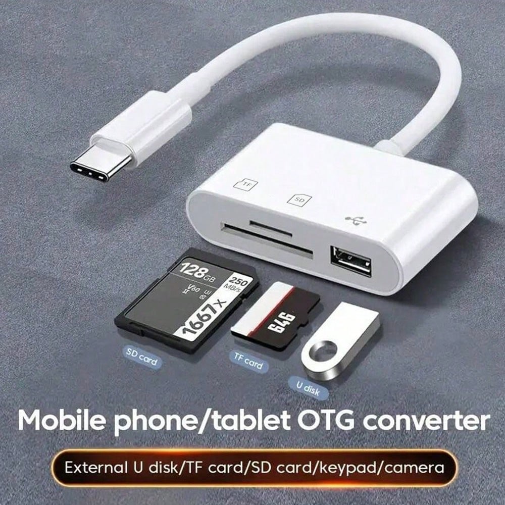 3-In-1 USB/OTG Adapter Card Reader High-Speed Data Transfer Male To Female Storage Card Reader For Phone/Camera/Computer Compatible With IPhone 17/16/15/14/13/12/11/XS/XR/X/8/7/ Series Plug And Play N