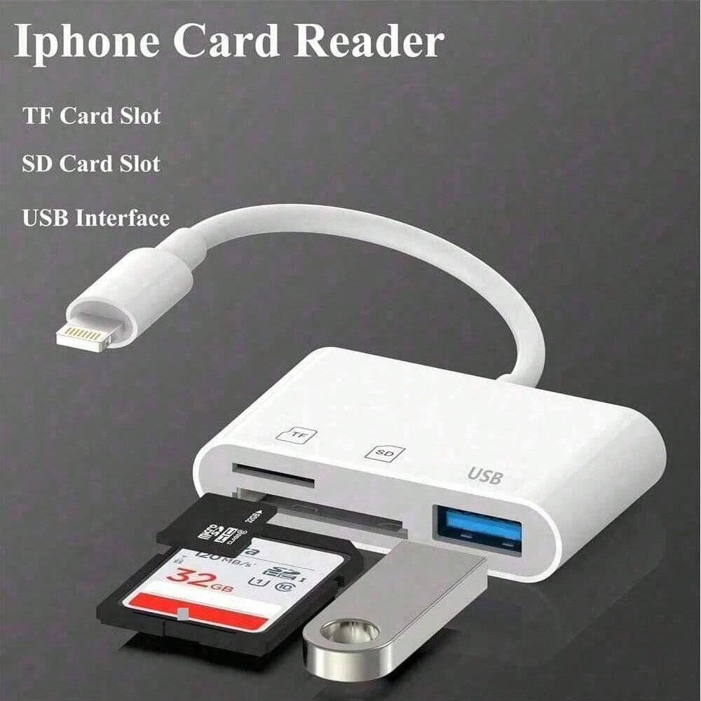 3-In-1 USB/OTG Adapter Card Reader High-Speed Data Transfer Male To Female Storage Card Reader For Phone/Camera/Computer Compatible With IPhone 17/16/15/14/13/12/11/XS/XR/X/8/7/ Series Plug And Play N
