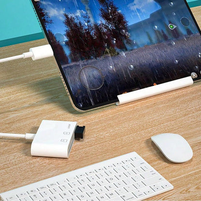 3-In-1 USB/OTG Adapter Card Reader High-Speed Data Transfer Male To Female Storage Card Reader For Phone/Camera/Computer Compatible With IPhone 17/16/15/14/13/12/11/XS/XR/X/8/7/ Series Plug And Play N
