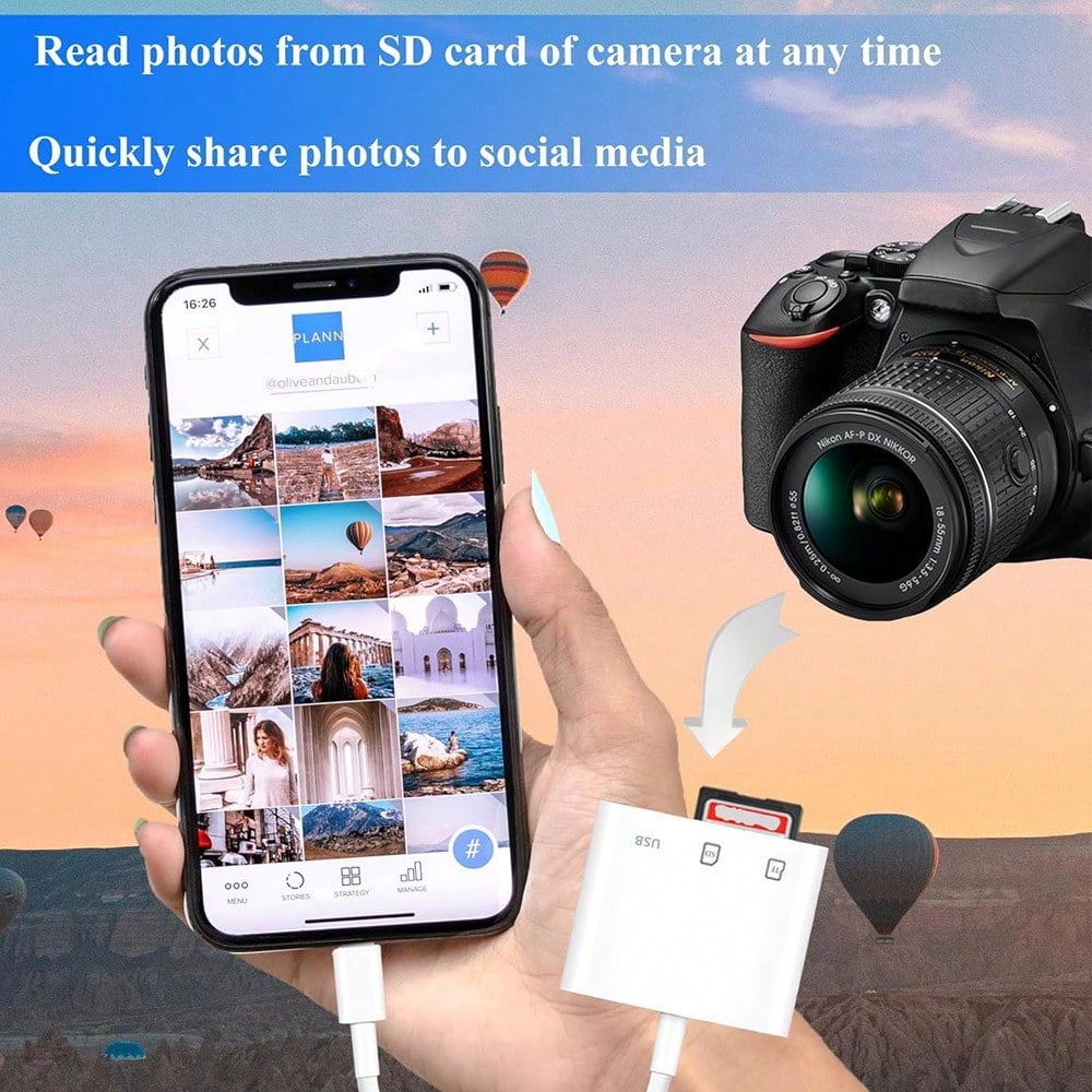 3-In-1 USB/OTG Adapter Card Reader High-Speed Data Transfer Male To Female Storage Card Reader For Phone/Camera/Computer Compatible With IPhone 17/16/15/14/13/12/11/XS/XR/X/8/7/ Series Plug And Play N