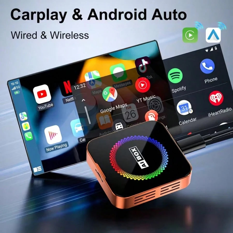 3-In-1 Wireless CarPlay & Android Auto Adapter, Compatible With NF/YT/Tk Streaming, Supports TF Card Expansion, Plug & Play & Easy Setup, Designed For Factory Wired CarPlay & Android Auto Vehicles, Sm