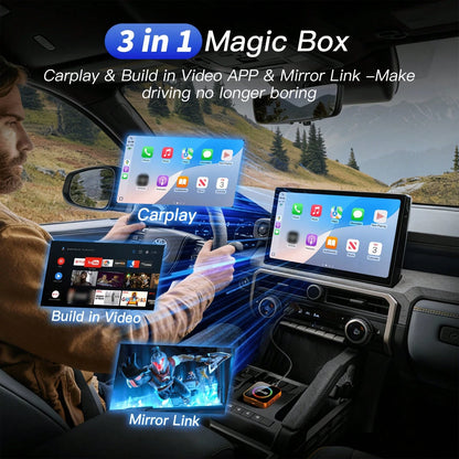 3-In-1 Wireless CarPlay & Android Auto Adapter, Compatible With NF/YT/Tk Streaming, Supports TF Card Expansion, Plug & Play & Easy Setup, Designed For Factory Wired CarPlay & Android Auto Vehicles, Sm