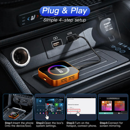 3-In-1 Wireless CarPlay & Android Auto Adapter, Compatible With NF/YT/Tk Streaming, Supports TF Card Expansion, Plug & Play & Easy Setup, Designed For Factory Wired CarPlay & Android Auto Vehicles, Sm