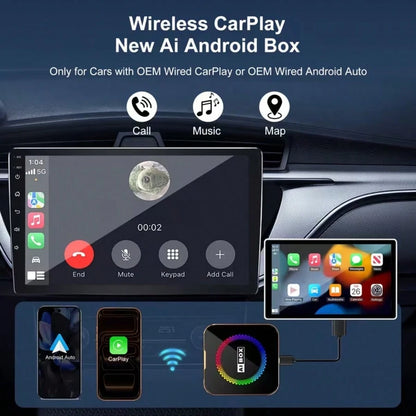 3-In-1 Wireless CarPlay & Android Auto Adapter, Compatible With NF/YT/Tk Streaming, Supports TF Card Expansion, Plug & Play & Easy Setup, Designed For Factory Wired CarPlay & Android Auto Vehicles, Sm