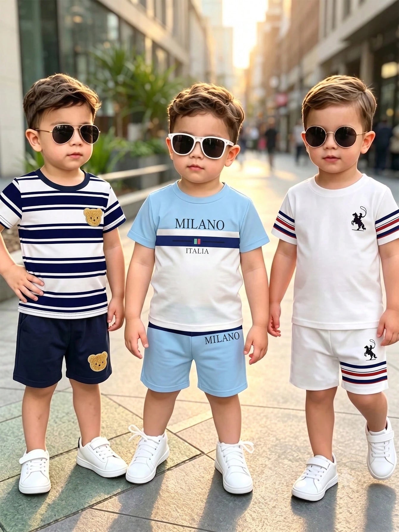 3 Sets Baby Boy Round Neck Short Sleeve T-Shirt And Shorts Casual Daily Outfit,School Clothes, Suitable For Summer Outings And Play