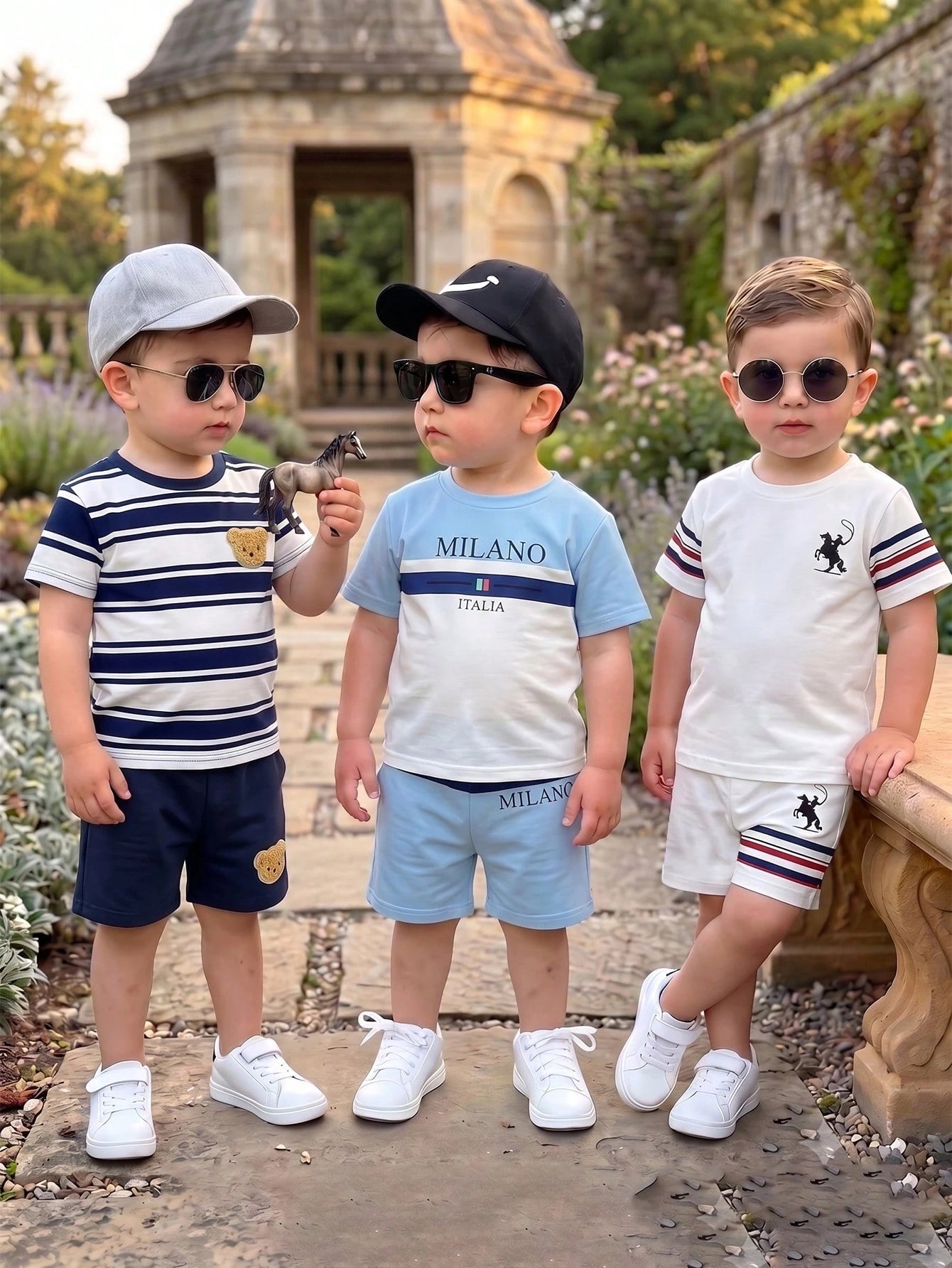 3 Sets Baby Boy Round Neck Short Sleeve T-Shirt And Shorts Casual Daily Outfit,School Clothes, Suitable For Summer Outings And Play