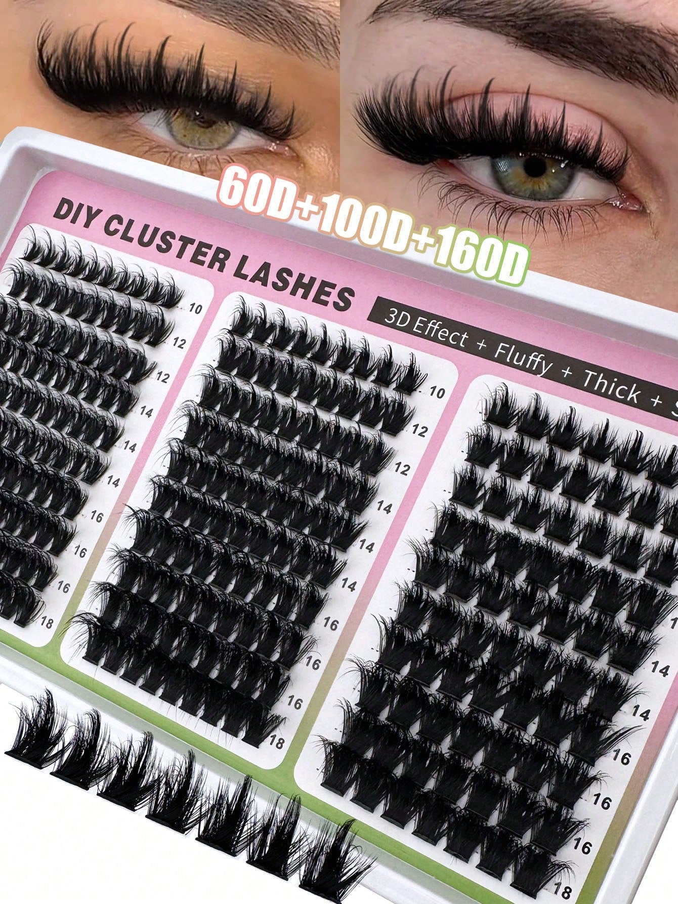 300D+200D+160D/160D+100D+60D Spiky Cluster False Eyelashes 180pcs/260pcs Thick Spiky Single Cluster Eyelashes 10-18mm Super Fluffy Fairy Style D/DD Curl Faux Mink Eyelash Extensions