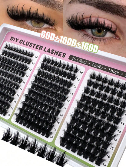 300D+200D+160D/160D+100D+60D Spiky Cluster False Eyelashes 180pcs/260pcs Thick Spiky Single Cluster Eyelashes 10-18mm Super Fluffy Fairy Style D/DD Curl Faux Mink Eyelash Extensions