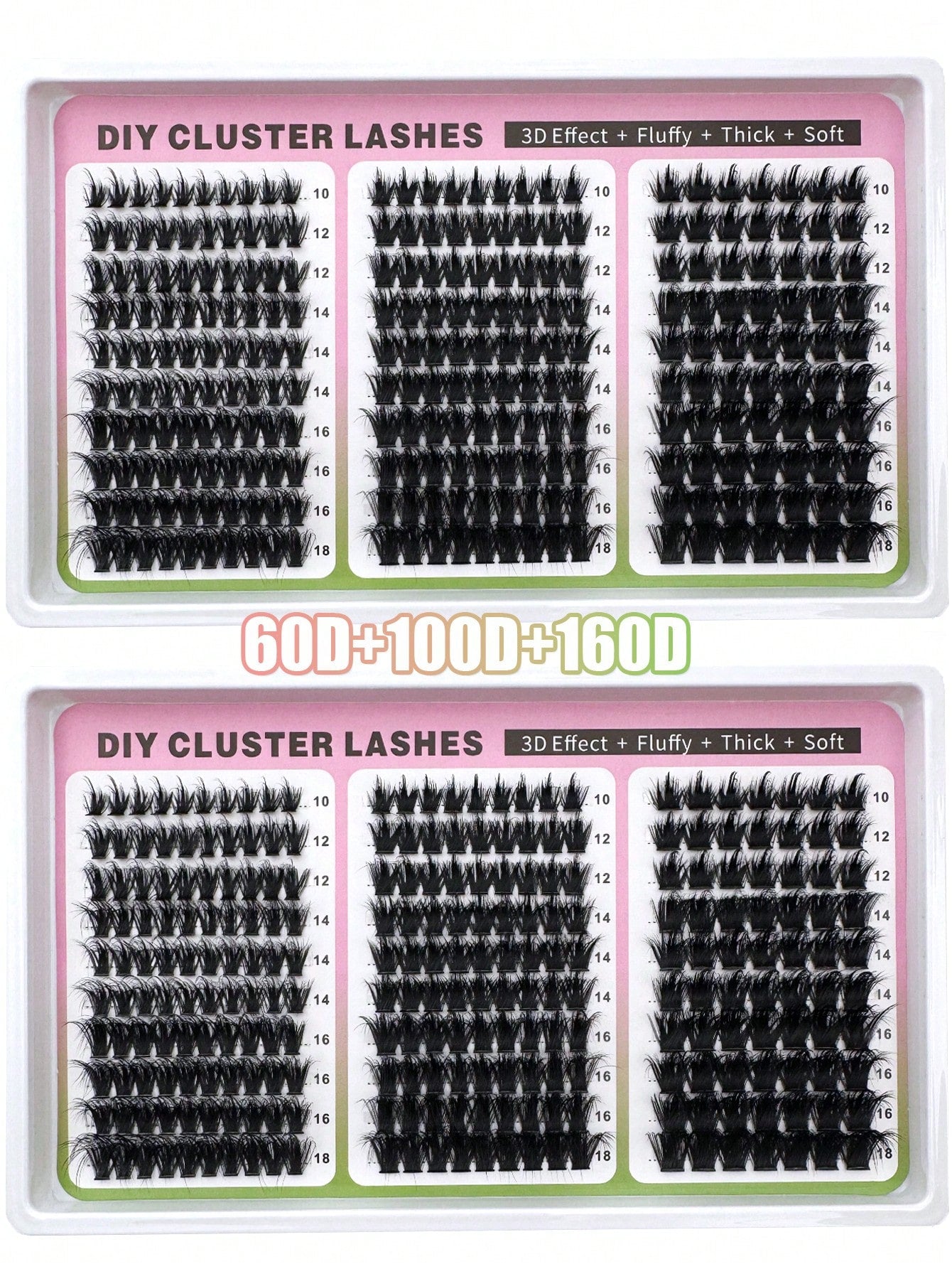 300D+200D+160D/160D+100D+60D Spiky Cluster False Eyelashes 180pcs/260pcs Thick Spiky Single Cluster Eyelashes 10-18mm Super Fluffy Fairy Style D/DD Curl Faux Mink Eyelash Extensions