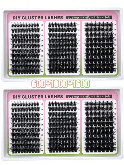 300D+200D+160D/160D+100D+60D Spiky Cluster False Eyelashes 180pcs/260pcs Thick Spiky Single Cluster Eyelashes 10-18mm Super Fluffy Fairy Style D/DD Curl Faux Mink Eyelash Extensions