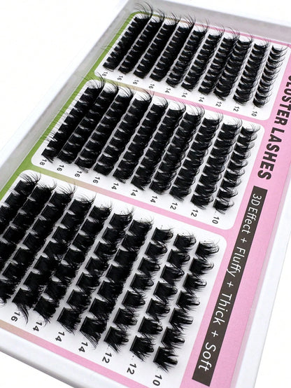 300D+200D+160D/160D+100D+60D Spiky Cluster False Eyelashes 180pcs/260pcs Thick Spiky Single Cluster Eyelashes 10-18mm Super Fluffy Fairy Style D/DD Curl Faux Mink Eyelash Extensions