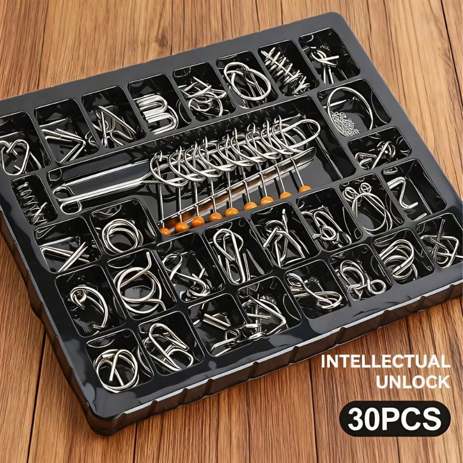 30pcs Metal Puzzle Gift Set (Includes 1 Set Of Nine-Link Rings, 29 Sets Of Brain Teaser Unlocking Puzzles), Ring And Lock Puzzles, Oriental Kongming Lock, Luban Lock, Exercises Hand-Brain Flexibility