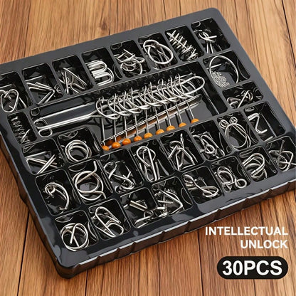 30pcs Metal Puzzle Gift Set (Includes 1 Set Of Nine-Link Rings, 29 Sets Of Brain Teaser Unlocking Puzzles), Ring And Lock Puzzles, Oriental Kongming Lock, Luban Lock, Exercises Hand-Brain Flexibility