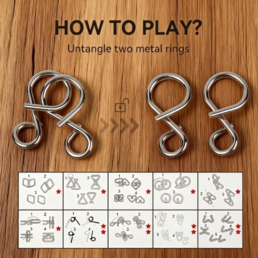 30pcs Metal Puzzle Gift Set (Includes 1 Set Of Nine-Link Rings, 29 Sets Of Brain Teaser Unlocking Puzzles), Ring And Lock Puzzles, Oriental Kongming Lock, Luban Lock, Exercises Hand-Brain Flexibility
