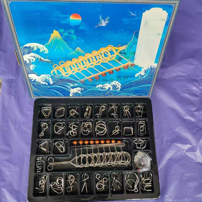 30pcs Metal Puzzle Gift Set (Includes 1 Set Of Nine-Link Rings, 29 Sets Of Brain Teaser Unlocking Puzzles), Ring And Lock Puzzles, Oriental Kongming Lock, Luban Lock, Exercises Hand-Brain Flexibility