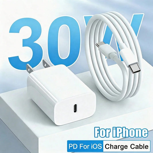 30W Apple Fast Charging Kit USB-C Fast Charging Adapter Charging Block, With 6.6FT/200cm Long Charging Cable Data Line USB-C To Type-C Charging Kit, Compatible With IPhone 17/16/15/Pro Max Plus,,, C