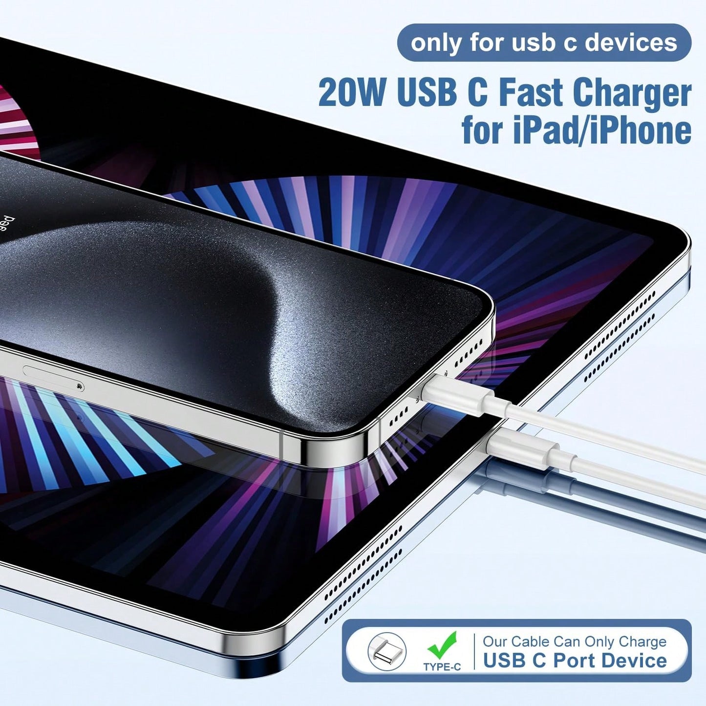 30W Apple Fast Charging Kit USB-C Fast Charging Adapter Charging Block, With 6.6FT/200cm Long Charging Cable Data Line USB-C To Type-C Charging Kit, Compatible With IPhone 17/16/15/Pro Max Plus,,, C