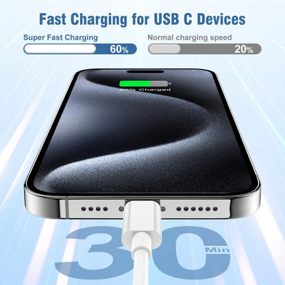 30W Apple Fast Charging Kit USB-C Fast Charging Adapter Charging Block, With 6.6FT/200cm Long Charging Cable Data Line USB-C To Type-C Charging Kit, Compatible With IPhone 17/16/15/Pro Max Plus,,, C