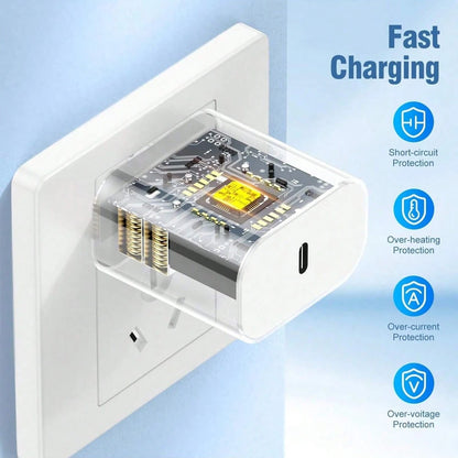 30W Apple Fast Charging Kit USB-C Fast Charging Adapter Charging Block, With 6.6FT/200cm Long Charging Cable Data Line USB-C To Type-C Charging Kit, Compatible With IPhone 17/16/15/Pro Max Plus,,, C