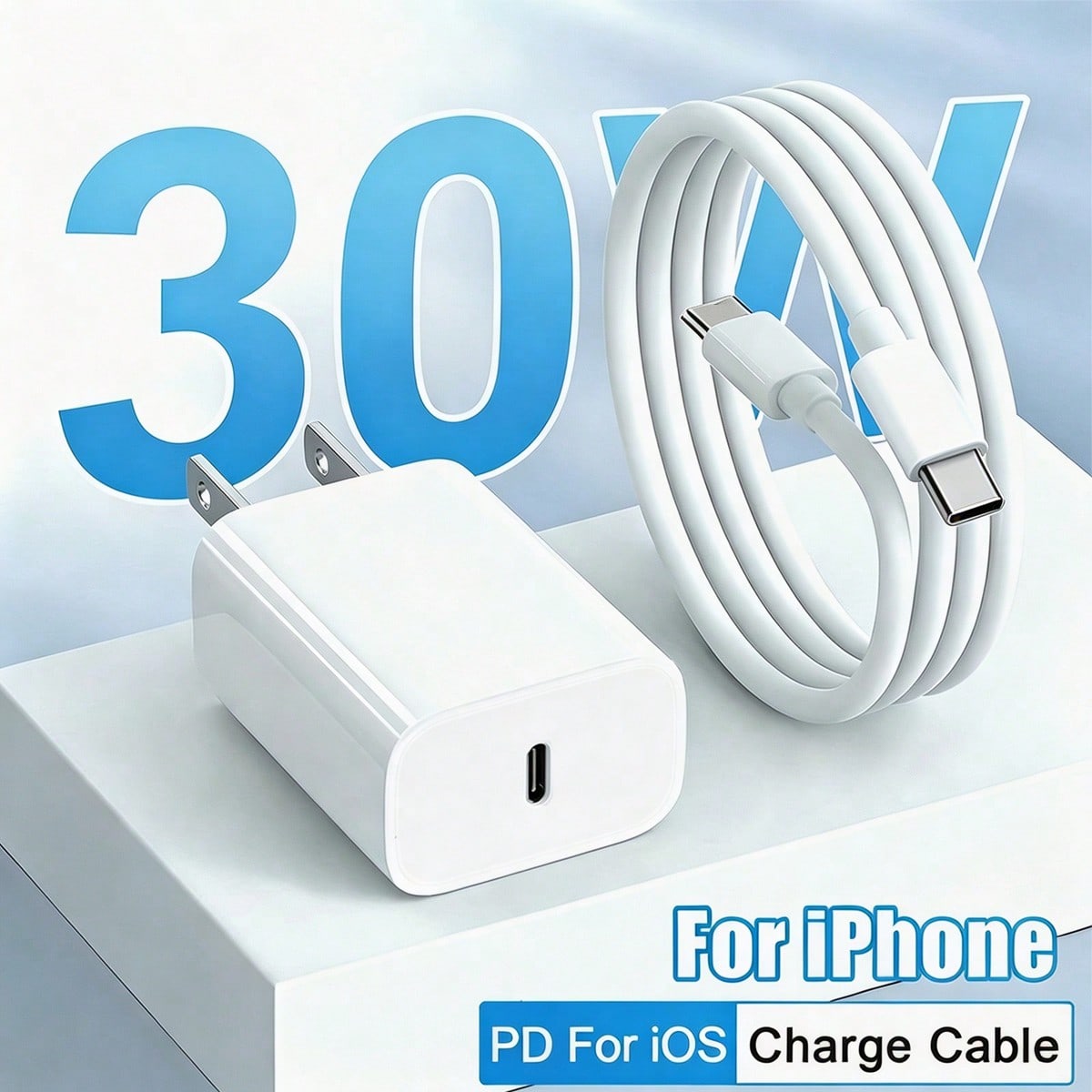 30W Apple Fast Charging Kit USB-C Fast Charging Adapter Charging Block, With 6.6FT/200cm Long Charging Cable Data Line USB-C To Type-C Charging Kit, Compatible With IPhone 17/16/15/Pro Max Plus,,, C