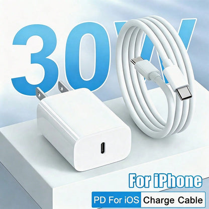 30W Apple Fast Charging Kit USB-C Fast Charging Adapter Charging Block, With 6.6FT/200cm Long Charging Cable Data Line USB-C To Type-C Charging Kit, Compatible With IPhone 17/16/15/Pro Max Plus,,, C
