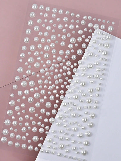 325pcs Y2K 3D Self-Adhesive DIY Pearl Face Decor Stickers, 325pcs White Glitter Pearl Acrylic & Rhinestone Stickers, 1 Sheet 3D Stickers For Makeup, Hair, Face, Nails, Decoration