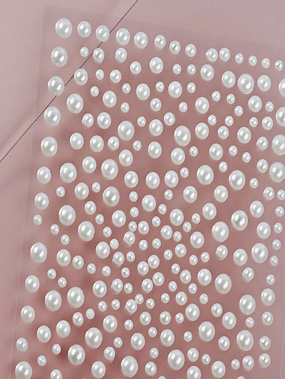 325pcs Y2K 3D Self-Adhesive DIY Pearl Face Decor Stickers, 325pcs White Glitter Pearl Acrylic & Rhinestone Stickers, 1 Sheet 3D Stickers For Makeup, Hair, Face, Nails, Decoration