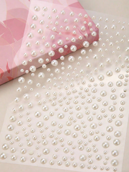 325pcs Y2K 3D Self-Adhesive DIY Pearl Face Decor Stickers, 325pcs White Glitter Pearl Acrylic & Rhinestone Stickers, 1 Sheet 3D Stickers For Makeup, Hair, Face, Nails, Decoration