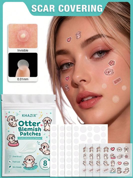 360+96pcs Cartoon Otter Acne & Pimple Care Scar Concealment Patches, Gentle & Non-Irritating, Alcohol-Free, Hydrocolloid Material, Party Decoration Stickers (Non-Cosmetic)