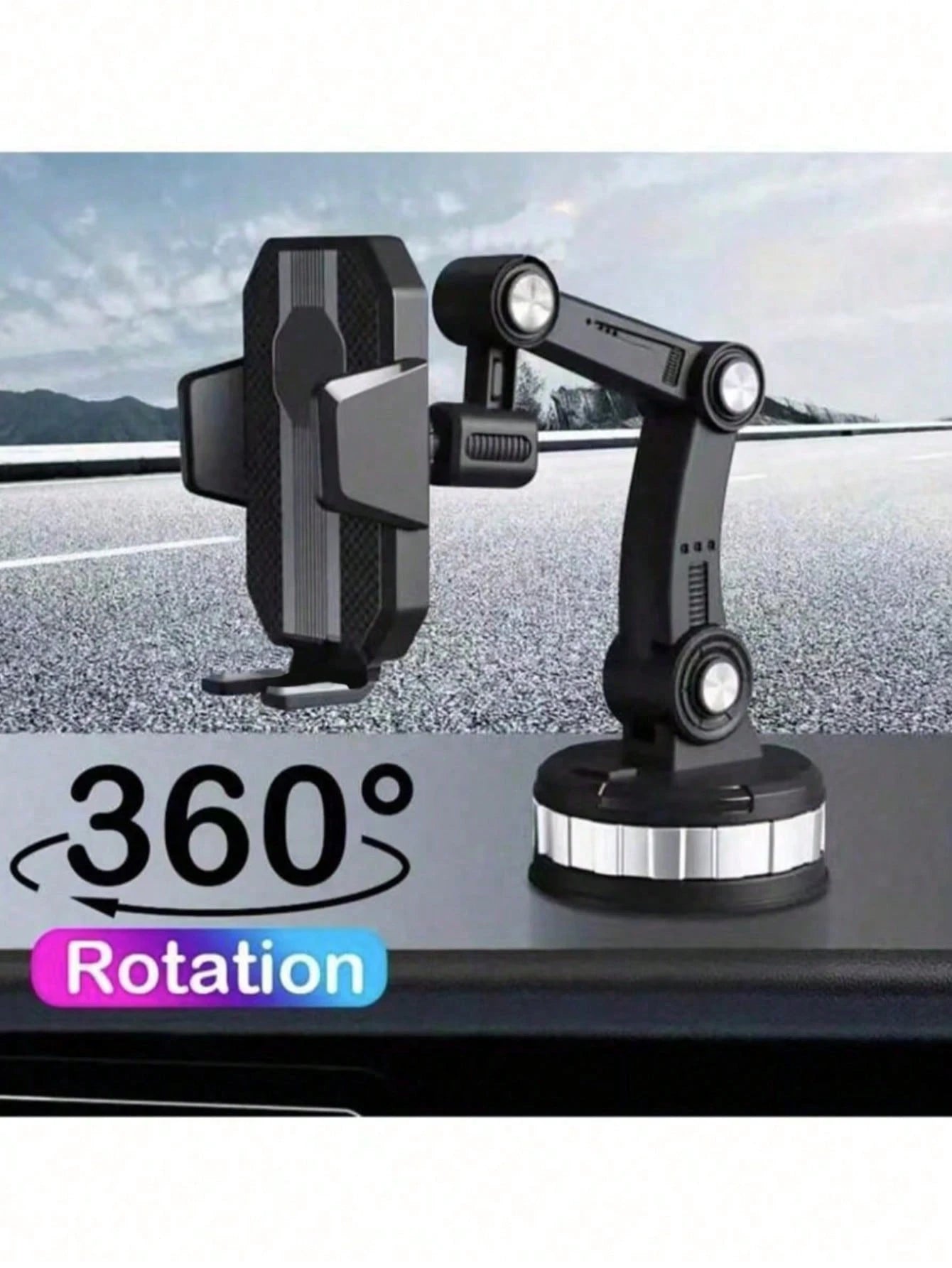 360 Degree Rotating Phone Holder- Durable ABS Material, Adjustable Arm And Clip Dashboard Mount Suitable For Cars, Trucks, And Construction Vehicles