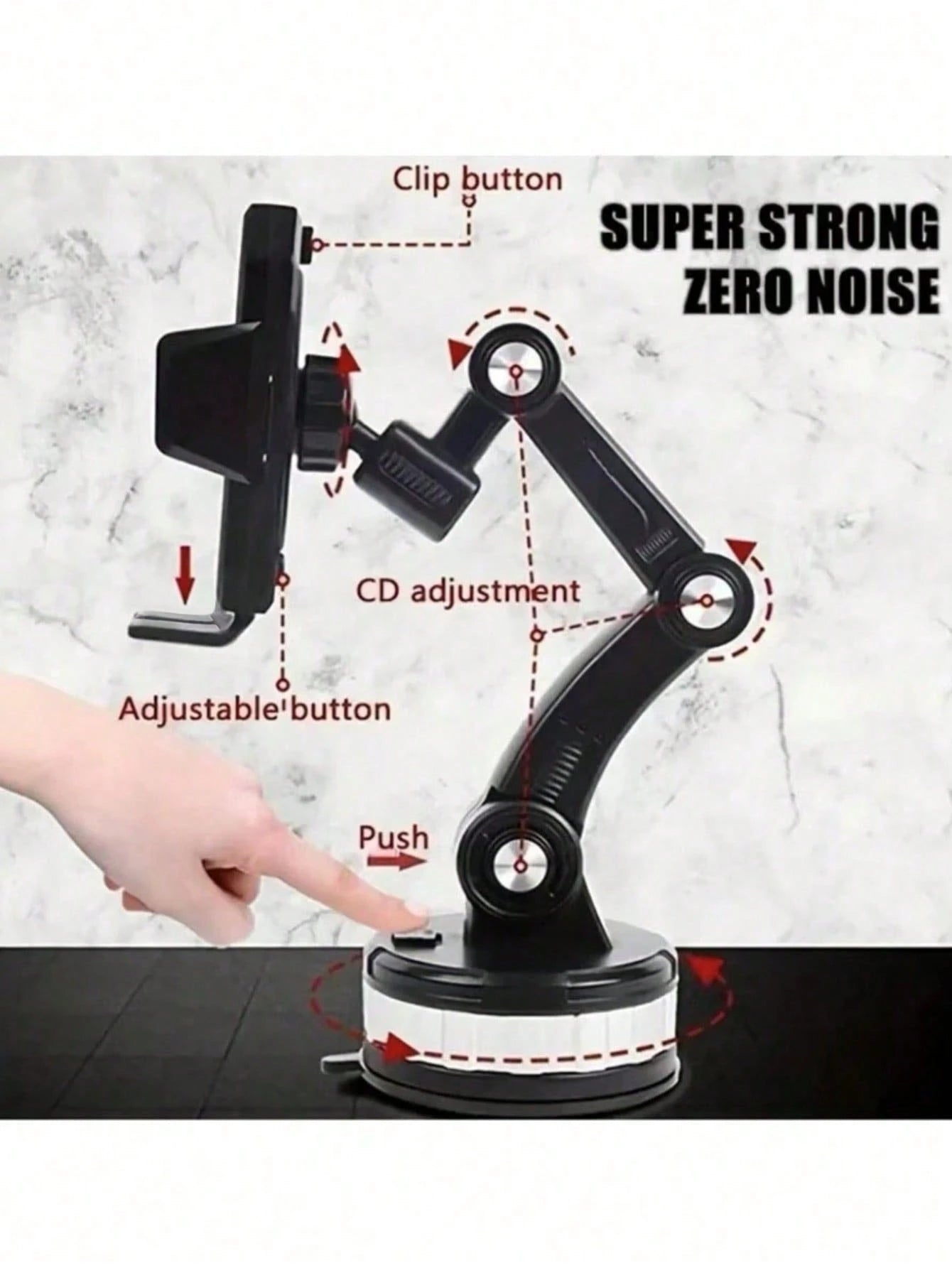 360 Degree Rotating Phone Holder- Durable ABS Material, Adjustable Arm And Clip Dashboard Mount Suitable For Cars, Trucks, And Construction Vehicles