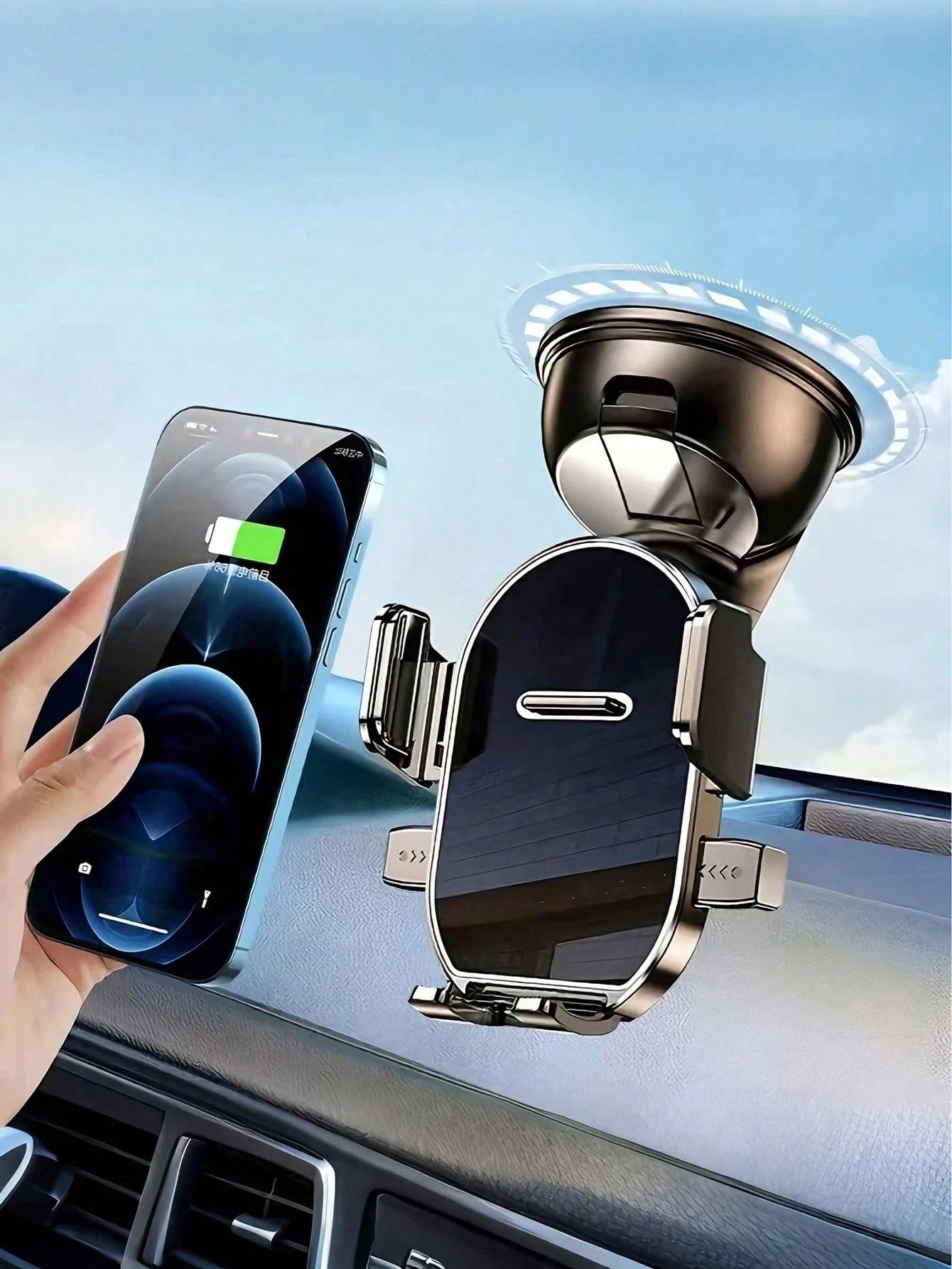 360° Rotatable Dashboard Phone Holder- With Suction Cup Base, Auto-Lock Mechanism, Anti-Shake, Universal Car Navigation Mount