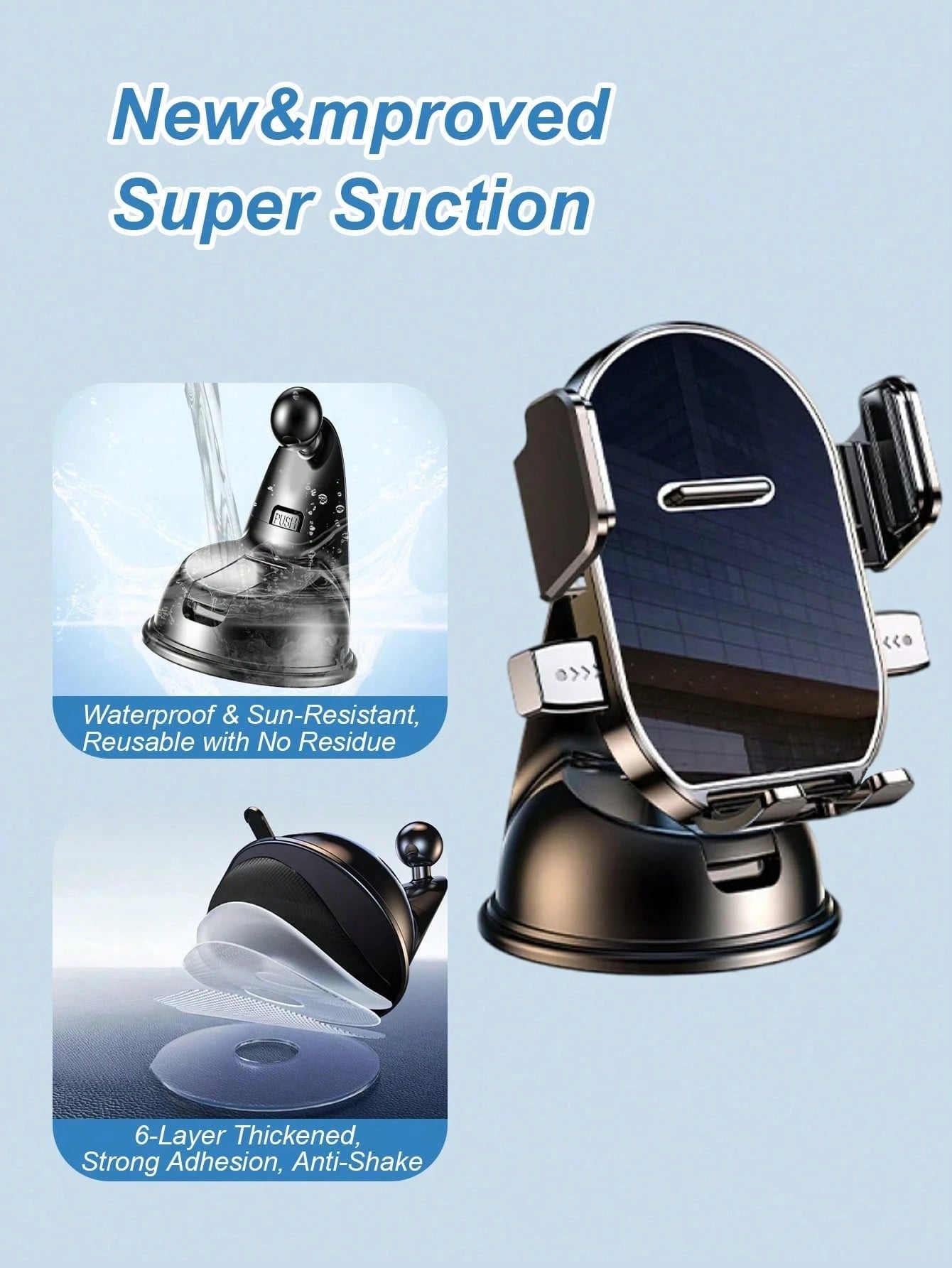 360° Rotatable Dashboard Phone Holder- With Suction Cup Base, Auto-Lock Mechanism, Anti-Shake, Universal Car Navigation Mount