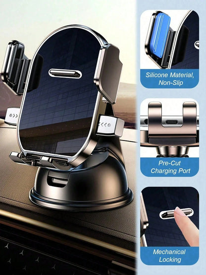 360° Rotating Dashboard Phone Holder- With Suction Cup Base, Auto-Lock Mechanism, Shock-Proof, Universal Car Navigation Bracket