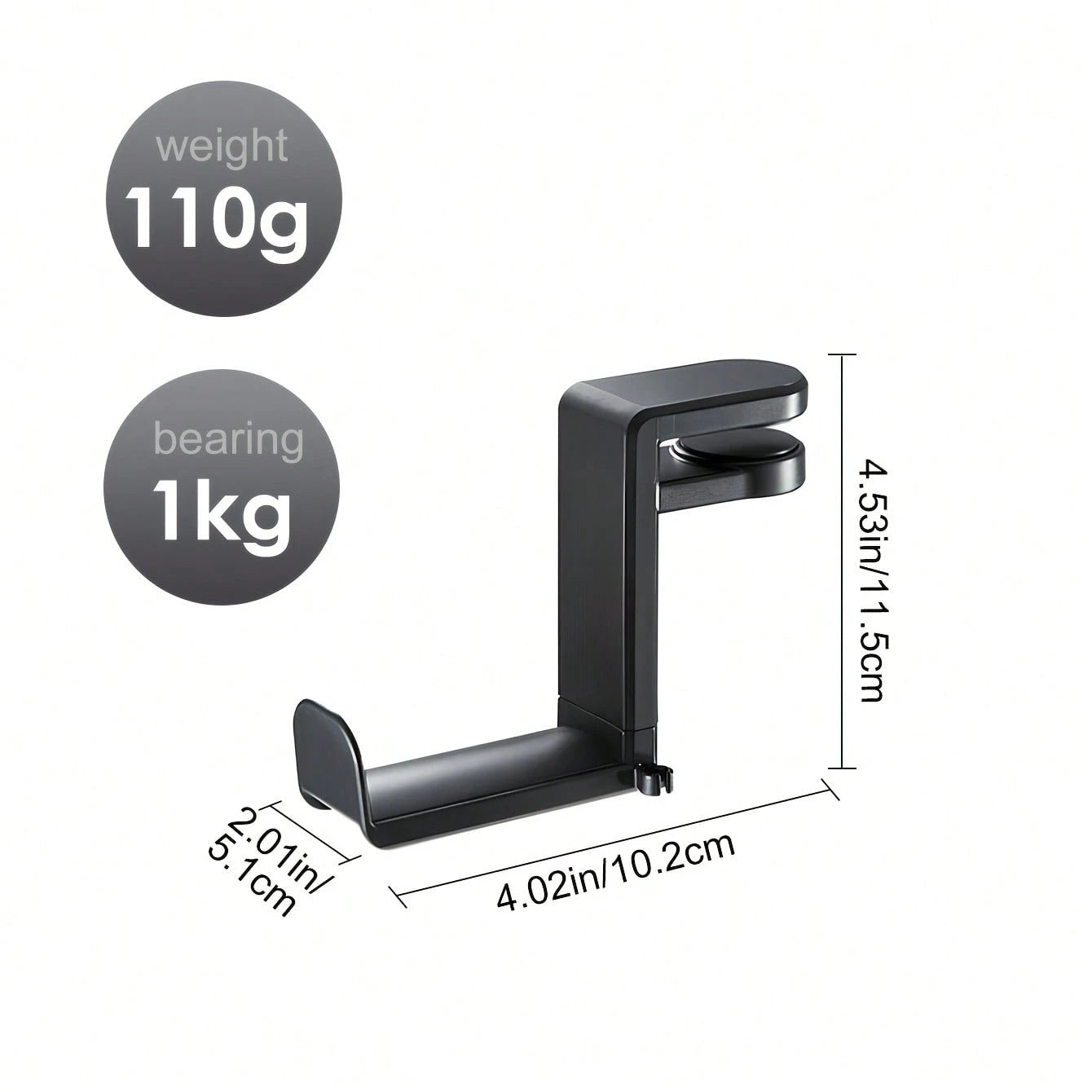 360° Rotating No-Drill C-Clamp Headphone Stand, Minimalist Fashion Design, Plastic Material, With Cable Management Slot, Anti-Scratch Curved Hook, 4.53 Inches High, Supports Up To 2.2 Lbs