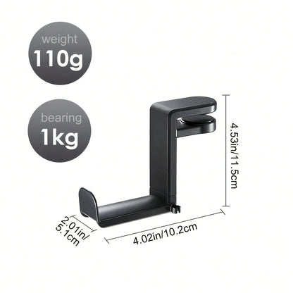 360° Rotating No-Drill C-Clamp Headphone Stand, Minimalist Fashion Design, Plastic Material, With Cable Management Slot, Anti-Scratch Curved Hook, 4.53 Inches High, Supports Up To 2.2 Lbs