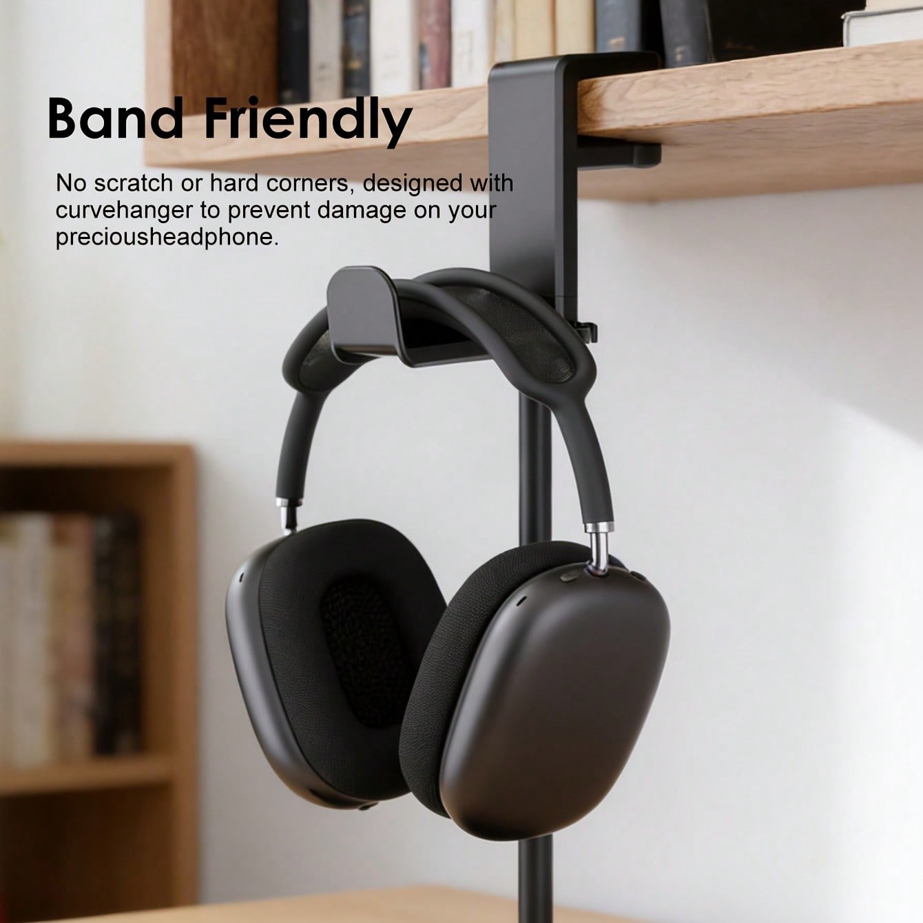 360° Rotating No-Drill C-Clamp Headphone Stand, Minimalist Fashion Design, Plastic Material, With Cable Management Slot, Anti-Scratch Curved Hook, 4.53 Inches High, Supports Up To 2.2 Lbs