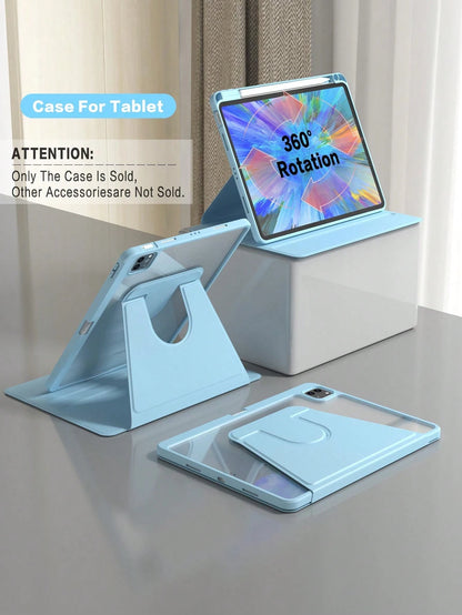 360° Rotating Protective Case With Pencil Holder For IPad 5/6/7/8/9/10/11, IPad Mini 6/7, IPad Air 1/2/3/4/5, 11" (M2)/11" (M3)/13" (M2)/13" (M3), IPad Pro 12.9" (3rd/4th/5th/6th Gen)- Blue