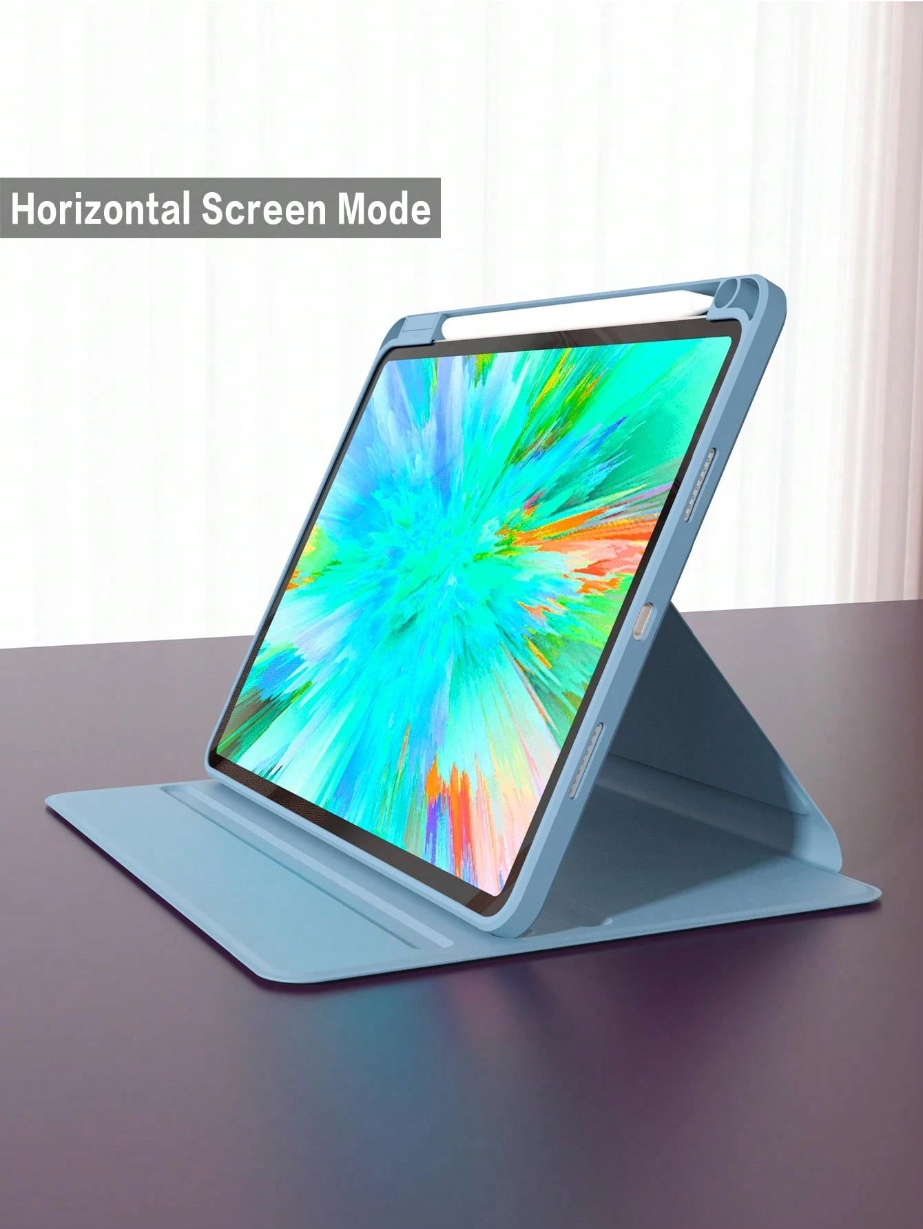 360° Rotating Protective Case With Pencil Holder For IPad 5/6/7/8/9/10/11, IPad Mini 6/7, IPad Air 1/2/3/4/5, 11" (M2)/11" (M3)/13" (M2)/13" (M3), IPad Pro 12.9" (3rd/4th/5th/6th Gen)- Blue