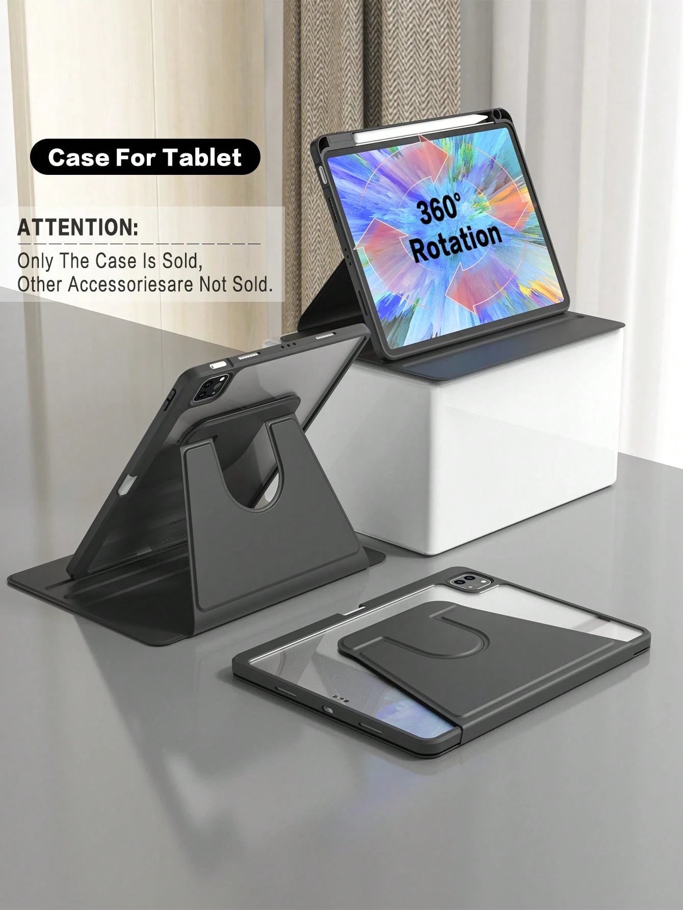 360° Rotating Protective Case With Pencil Holder For IPad 5/6/7/8/9/10/11, IPad Mini 6/7, IPad Air 1/2/3/4/5, 11" (M2)/11" (M3)/13" (M2)/13" (M3), IPad Pro 12.9" (3rd/4th/5th/6th Gen)- Blue