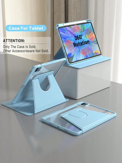 360° Rotating Protective Case With Pencil Holder For IPad 5/6/7/8/9/10/11, IPad Mini 6/7, IPad Air 1/2/3/4/5, 11" (M2)/11" (M3)/13" (M2)/13" (M3), IPad Pro 12.9" (3rd/4th/5th/6th Gen)- Blue