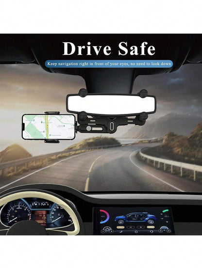 360° Rotating Rearview Mirror Phone Mount – Tool-Free Telescopic Clip With Anti-Slip Grip, Securely Holds Phones 4.0-7.0 Inches