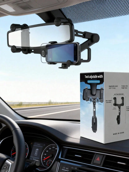 360° Rotating Rearview Mirror Phone Mount – Tool-Free Telescopic Clip With Anti-Slip Grip, Securely Holds Phones 4.0-7.0 Inches