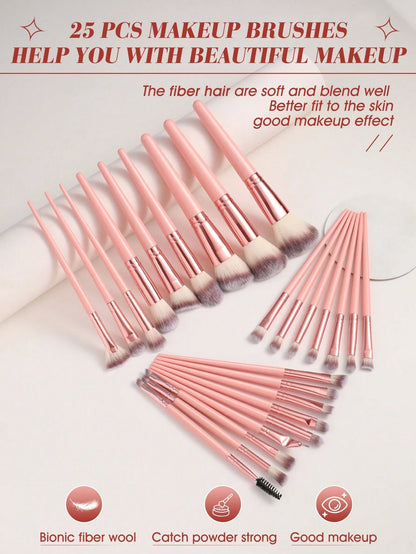 38pcs Makeup Brush Set, Includes: 25pcs Makeup Brushes + 3pcs Makeup Sponges + 3pcs Mini Makeup Sponges + 3pcs Makeup Powder Puffs + 3pcs Mini Air Cushion Puffs + 1pc Makeup Brush Cleaning Tool