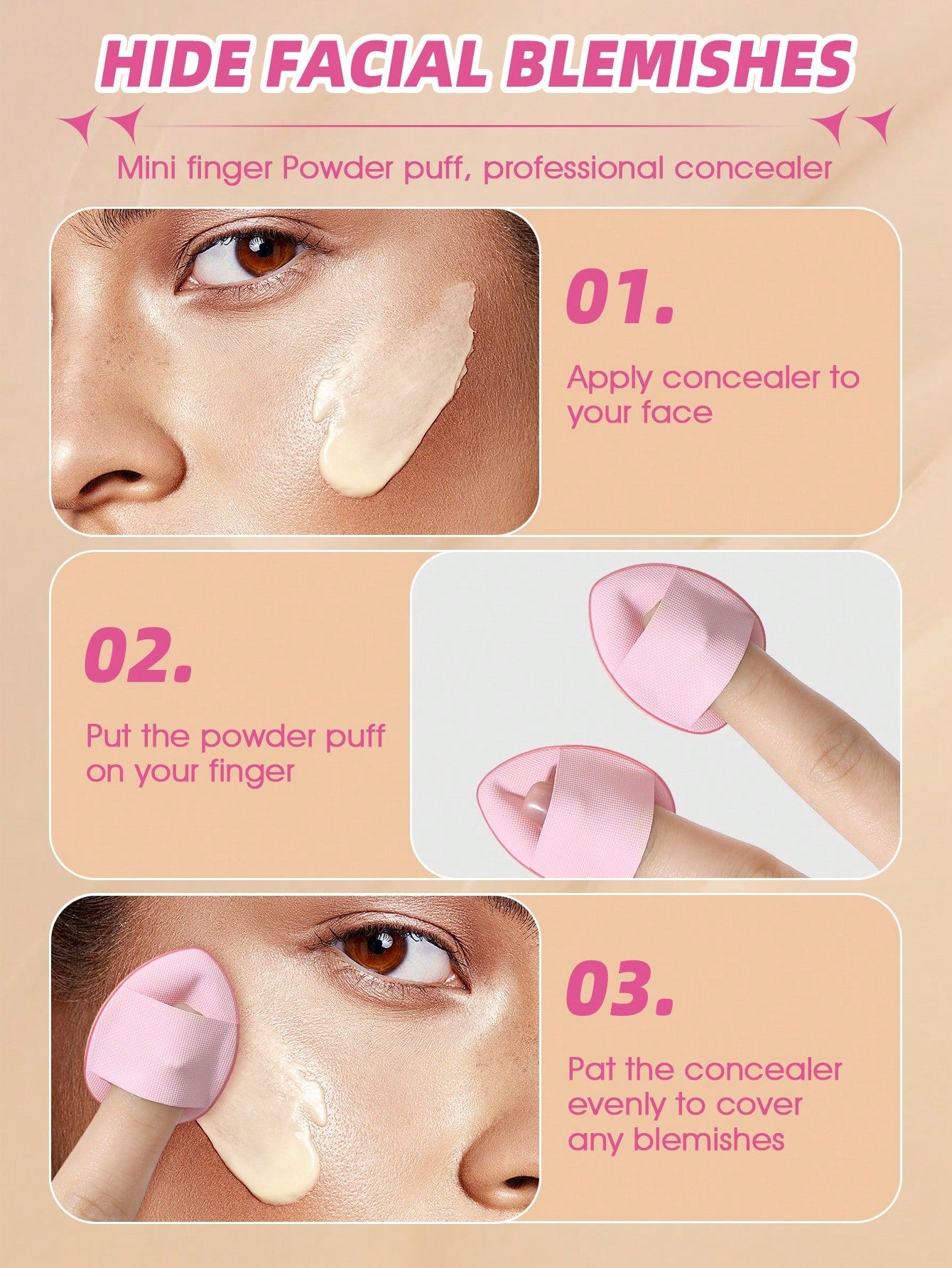 38pcs Makeup Brush Set, Includes: 25pcs Makeup Brushes + 3pcs Makeup Sponges + 3pcs Mini Makeup Sponges + 3pcs Makeup Powder Puffs + 3pcs Mini Air Cushion Puffs + 1pc Makeup Brush Cleaning Tool