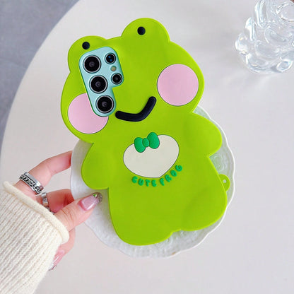 3D Cute Green Bow Silicone Phone Shockproof Protective Cover Fit S26 Ultra/S25/S24 Plus/17 Pro////Daily Shopping Travel Party Outdoor Selfie Use