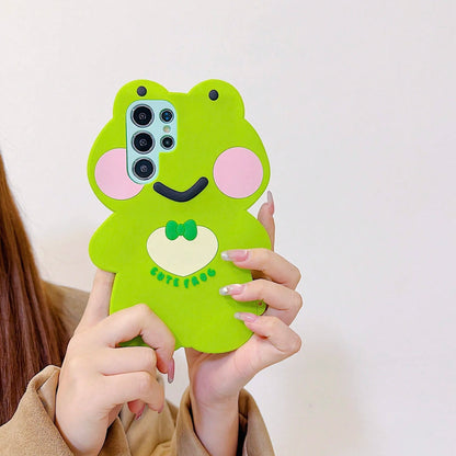 3D Cute Green Bow Silicone Phone Shockproof Protective Cover Fit S26 Ultra/S25/S24 Plus/17 Pro////Daily Shopping Travel Party Outdoor Selfie Use