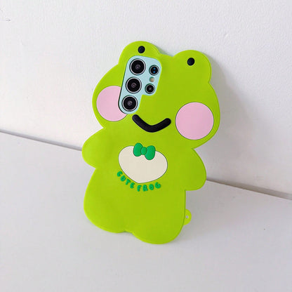 3D Cute Green Bow Silicone Phone Shockproof Protective Cover Fit S26 Ultra/S25/S24 Plus/17 Pro////Daily Shopping Travel Party Outdoor Selfie Use