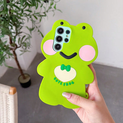 3D Cute Green Bow Silicone Phone Shockproof Protective Cover Fit S26 Ultra/S25/S24 Plus/17 Pro////Daily Shopping Travel Party Outdoor Selfie Use